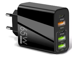 Wooco PKG012 5 port Gan Charger 65W / PD / QC3.0 / Type-C / USB WC-PKG012-BK 4752168134450