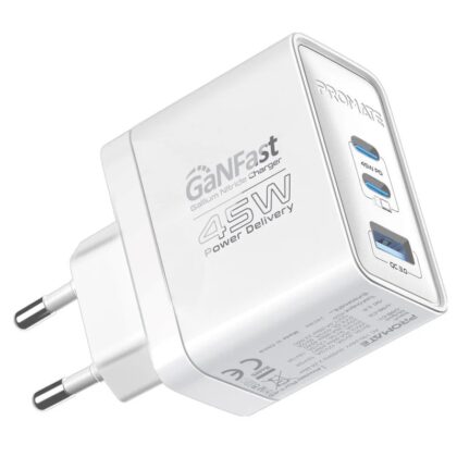 Promate PowerPort-45 GaNFast™ Wall Charger 45W / QC3.0 / PD45W POWERPORT45WH 6959144067612