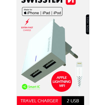 Swissten MFI Apple Certified Travel Charger USB 3А / 15W With Lightning Cable 1.2m SW-DET-3AWCLMFI-WH 8595217463295