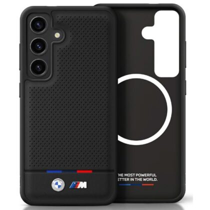 BMW Leather Tricolor Stripe with MagSafe Back Case for Samsung Galaxy S25 Plus BMHMS25M24PUHOTK 3666339448806