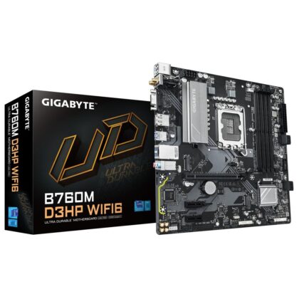 Mainboard GIGABYTE Intel B760 Express LGA1700 Micro-ATX Memory DDR5 Memory slots 4 2xPCI-Express 3.0 1x 1xPCI-Express 4.0 16x 2xM.2 1x15pin D-sub 1xHDMI 1xDisplayPort 2xUSB 2.0 3xUSB 3.2 1xUSB-C 1xPS/2 1xRJ45 3xAudio port B760MD3HPWIFI61.0  B760M D3HP WIFI6 1.0 4719331867638