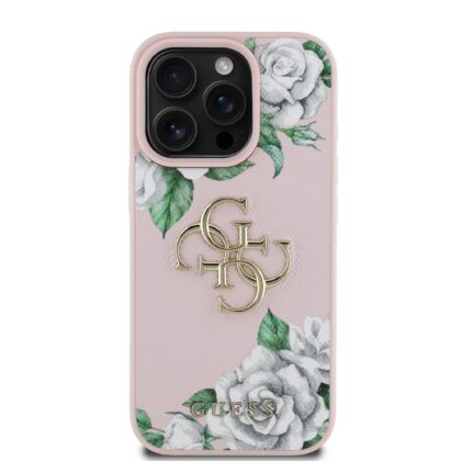 Guess PU Grained Roses 4G Metal Logo Case for Apple iPhone 16 Pro GUHCP16LPGROP4MP 3666339427092