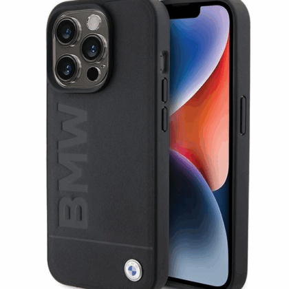 BMW Leather Hot Stamp Case for Apple iPhone 15  Pro Max BMHCP15XSLLBK 3666339170844