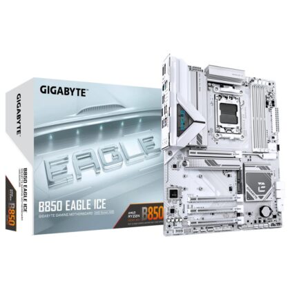 Mainboard GIGABYTE AMD B850 SAM5 ATX Memory DDR5 Memory slots 4 2xPCI-Express 3.0 1x 1xPCI-Express 4.0 4x	 1xPCI-Express 5.0 16x 3xM.2 1xHDMI 1xDisplayPort 4xUSB 2.0 2xUSB 3.2 1xUSB-C 1xRJ45 3xAudio port B850EAGLEICE  B850 EAGLE ICE 4719331871680