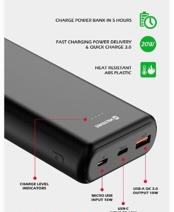 Swissten Line Power Power Bank USB / USB-C / Micro USB / 20W / 20000 mAh 22013913 8595217479821