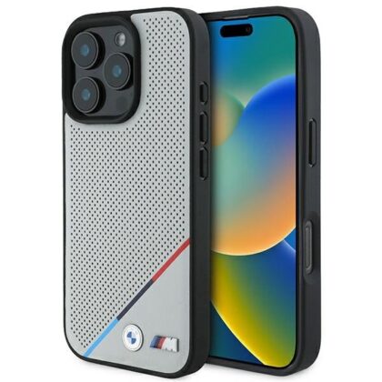 BMW M Perforated Tricolor Line MagSafe Hardcase for Apple iPhone 16 Pro BMHMP16L23PUPDG 3666339323905