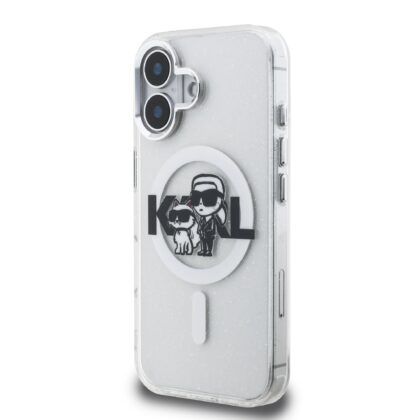 Karl Lagerfeld IML Glitter Karl and Choupette Sketch MagSafe Case for Apple iPhone 16 KLHMP16SHGKCGKBT 3666339460969