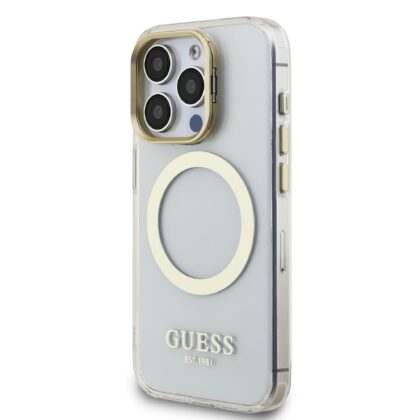 Guess IML Gold Outline Stand Camera Frame MagSafe Case for Apple iPhone 15 Pro Max GUHMP15XHTRMSFD 3666339468583