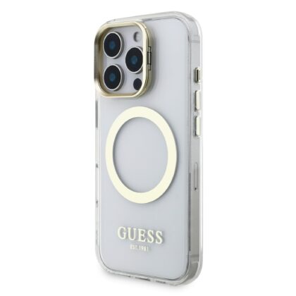 Guess IML Gold Outline Stand Camera Frame MagSafe Case for Apple iPhone 16 Pro Max GUHMP16XHTRMSFD 3666339468606