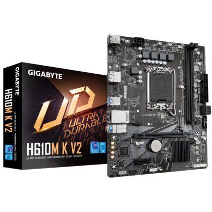 Mainboard GIGABYTE Intel H610 LGA1700 Micro-ATX Memory DDR5 Memory slots 2 1xPCI-Express 3.0 1x 1xPCI-Express 4.0 16x 1xM.2 1xHDMI 1xDisplayPort 4xUSB 2.0 2xUSB 3.2 1xPS/2 1xRJ45 3xAudio port H610MKV2  H610M K V2 4719331860134