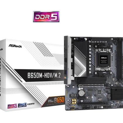 Mainboard ASROCK AMD B650 SAM5 Micro-ATX Memory DDR5 Memory slots 2 1xPCI-Express 4.0 1x 2xPCI-Express 4.0 16x 1xM.2 1xHDMI 1xDisplayPort 1xAudio-In 1xAudio-Out 1xMicrophone 4xUSB 2.0 2xUSB 3.2 1xUSB-C 1xRJ45 B650M-HDV/M.2  B650M-HDV/M.2 4710483942693