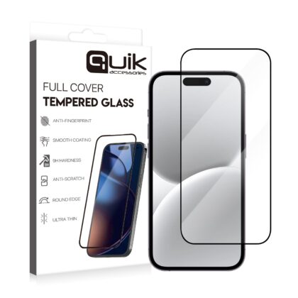 Quik Accessories Full Cover Tempered Glass for Apple iPhone 16 QK-TG-IPH-16 4752168153338