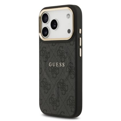 Guess PU Leather 4G Gold Frame MagSafe Case Чехол для Apple iPhone 17 Pro GUHMP17LP4MSEGCK 3666339519056