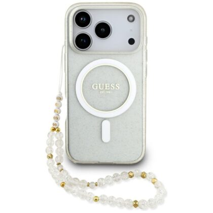 Guess IML Glitter Pearl Strap MagSafe Case for Apple iPhone 17 Pro GUHMP17LHGCRELST 3666339553326