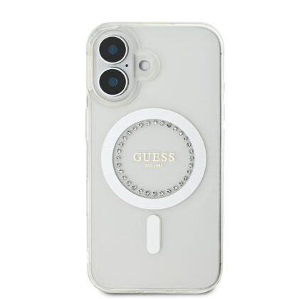 Guess IML Rhinestones Ring MagSafe Case for iPhone 16 / White GUHMP16SPFTDTEH 3666339305758