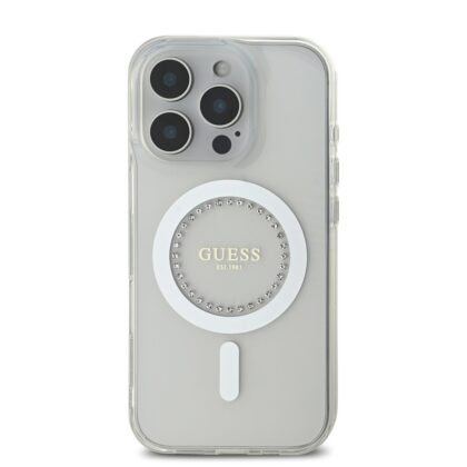 Guess IML Rhinestones Ring MagSafe Case for iPhone 16 Pro / White GUHMP16LPFTDTEH 3666339305772