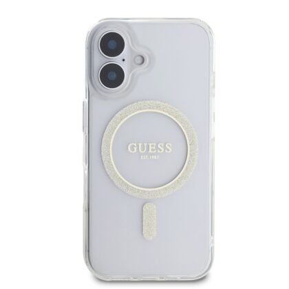 Guess IML Glitter Ring MagSafe Case for iPhone 16 Plus / Transparent GUHMP16MHFGERET 3666339307561