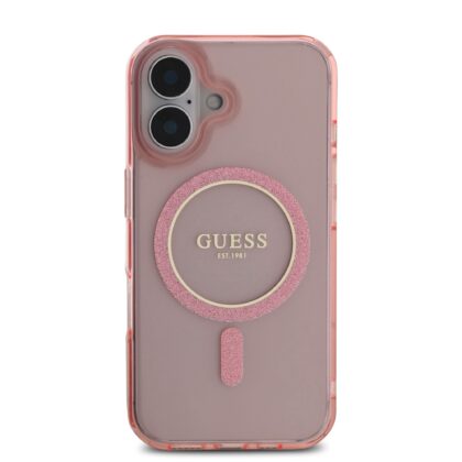 Guess IML Glitter Ring MagSafe Case for iPhone 16 / Pink GUHMP16SHFGEREP 3666339307851