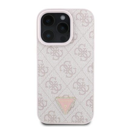 Guess PU 4G Strass Triangle Metal Logo Case for iPhone 16 Pro Max / Pink GUHCP16XP4TDPP 3666339327514