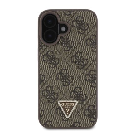 Guess PU 4G Strass Triangle Metal Logo Case + Crossbody Strap for iPhone 16 / Brown GUHCP16SP4TDSCPW 3666339328641