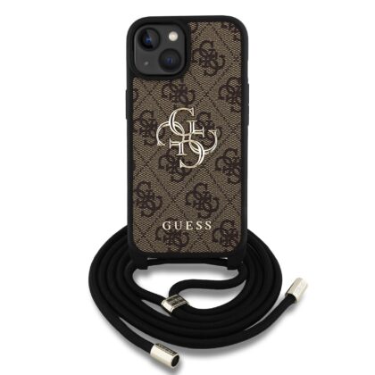 Guess PU 4G Metal Logo Crossbody Strap Case for iPhone 15 / Brown GUHCP15SP4GMGCRW 3666339434380