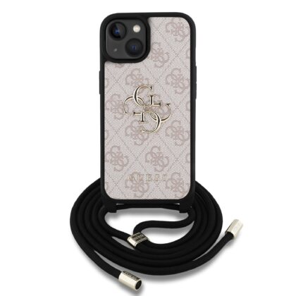 Guess PU 4G Metal Logo Crossbody Strap Case for iPhone 15 / Pink GUHCP15SP4GMGCRP 3666339455606