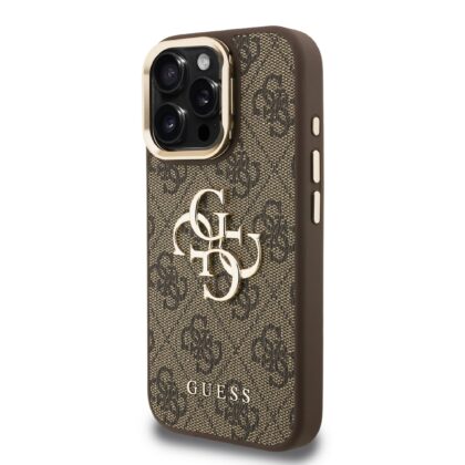 Guess PU 4G Metal Logo Stand Camera Frame Case for iPhone 15 Pro Max / Brown GUHCP15XPCS4GP4W 3666339469320