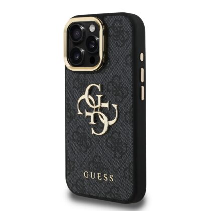 Guess PU 4G Metal Logo Stand Camera Frame Case for iPhone 15 Pro / Black GUHCP15LPCS4GP4K 3666339469375