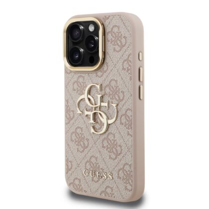 Guess PU 4G Metal Logo Stand Camera Frame Case for iPhone 16 Pro / Pink GUHCP16LPCS4GP4P 3666339469535