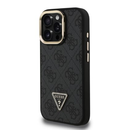 Guess PU 4G Strass Triangle Logo Stand Camera Frame MagSafe Case for iPhone 15 Pro Max / Black GUHMP15XPCS4GPTK 3666339469566