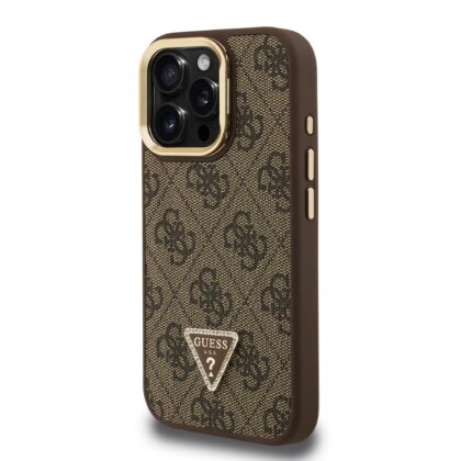 Guess PU 4G Strass Triangle Logo Stand Camera Frame MagSafe Case for iPhone 16 Pro Max / Brown GUHMP16XPCS4GPTW 3666339469665