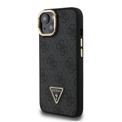 Guess PU 4G Strass Triangle Logo Stand Camera Frame MagSafe Case for iPhone 15 / Black GUHMP15SPCS4GPTK 3666339470029