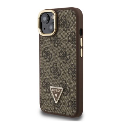 Guess PU 4G Strass Triangle Logo Stand Camera Frame MagSafe Case for iPhone 15 / Brown GUHMP15SPCS4GPTW 3666339470074