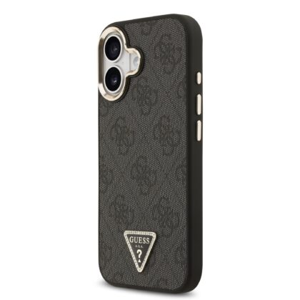 Guess PU Leather 4G Strass Triangle Logo Gold Frame MagSafe Case for iPhone 17 / Black GUHMP17SP4GTDGMK 3666339520953