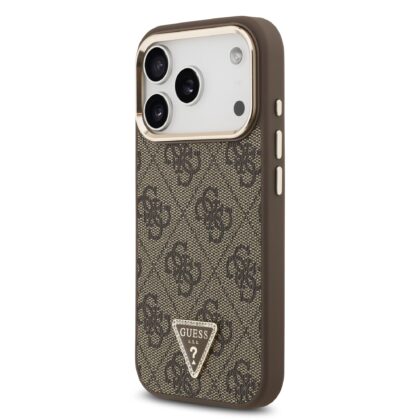 Guess PU Leather 4G Strass Triangle Logo Gold Frame MagSafe Case for iPhone 17 Pro / Brown GUHMP17LP4GTDGMW 3666339521134