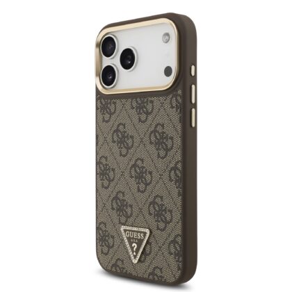Guess PU Leather 4G Strass Triangle Logo Gold Frame MagSafe Case for iPhone 17 Pro Max / Brown GUHMP17XP4GTDGMW 3666339521141