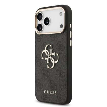 Guess PU Leather 4G Metal Logo Gold Frame Case for iPhone 17 Pro Max / Black GUHCP17X4GMGCGR 3666339521622