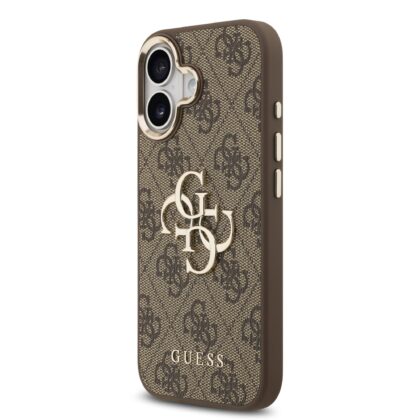 Guess PU Leather 4G Metal Logo Gold Frame Case for iPhone 17 / Brown GUHCP17S4GMGCBR 3666339521912