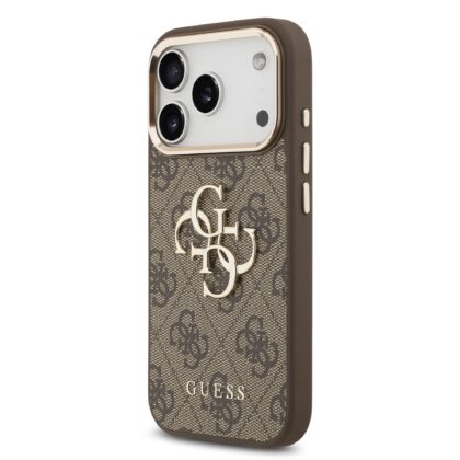 Guess PU Leather 4G Metal Logo Gold Frame Case for iPhone 17 Pro / Brown GUHCP17L4GMGCBR 3666339521936