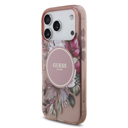 Guess IML Flowers Strap MagSafe Case for iPhone 17 Pro / Pink GUHMP17LHFWBRCESP 3666339526177
