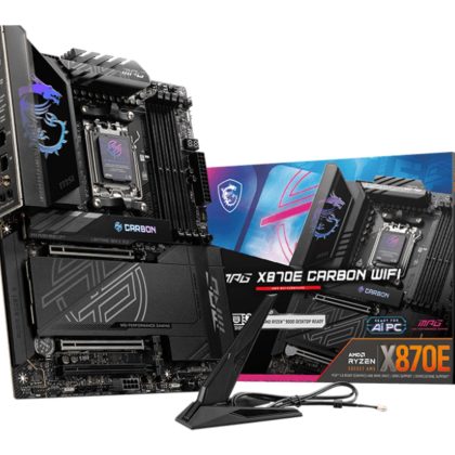 Mainboard MSI AMD X870E SAM5 ATX Memory DDR5 Memory slots 4 3xPCI-Express 16x 1xPCI-Express 4.0 4x	 1xPCI-Express 5.0 4x 1xPCI-Express 5.0 16x 4xM.2 4xUSB 2.0 4xUSB 3.2 3xUSB-C 1xOptical S/PDIF 2xRJ45 2xAudio port MPGX870ECARBONWIFI  MPG X870E CARBON WIFI 4711377253536