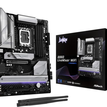 Mainboard ASROCK Intel B860 Express LGA1851 ATX Memory DDR5 Memory slots 4 1xPCI-Express 4.0 16x 1xPCI-Express 5.0 16x 1xM.2 1xHDMI 1xAudio-Out 1xMicrophone 6xUSB 2.0 6xUSB 3.2 1xUSB-C w/Thunderbolt 1xOptical S/PDIF 1xRJ45 B860LIVEMIXERWIFI  B860 LIVEMIXER WIFI 4711581490147