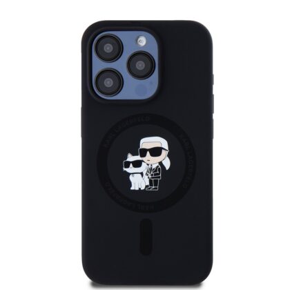 Karl Lagerfeld Liquid Silicone Karl and Choupette MagSafe Case for iPhone 15 Pro / black KLHMP15LSCMKCRHK 3666339254063