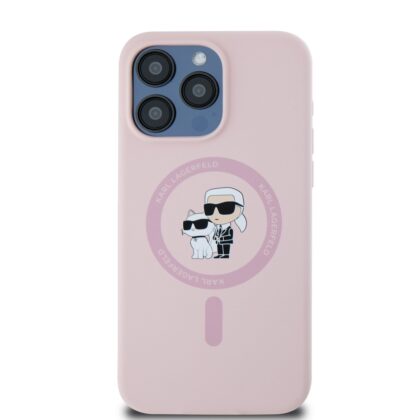 Karl Lagerfeld Liquid Silicone Karl and Choupette MagSafe Case for iPhone 15 Pro / pink KLHMP15LSCMKCRHP 3666339254483