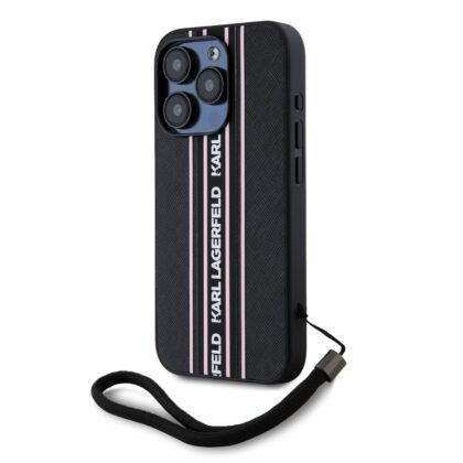 Karl Lagerfeld PU Saffiano Athleisure Stripe and Strap Case for iPhone 15 Pro Max / pink KLHCP15XPAMSCNSP 3666339254773