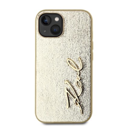 Karl Lagerfeld Wrinkled PU Signature Logo Case for iPhone 15 / Gold KLHCP15SPFMFBKMD 3666339255442