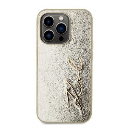 Karl Lagerfeld Wrinkled PU Signature Logo Case for iPhone 15 Pro / gold KLHCP15LPFMFBKMD 3666339255466