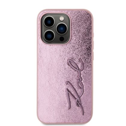 Karl Lagerfeld Wrinkled PU Signature Logo Case for iPhone 15 Pro / pink KLHCP15LPFMFBKMP 3666339255602