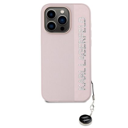Karl Lagerfeld PU Saffiano Rhinestone Charm Case for iPhone 15 Pro Max / Pink KLHCP15XPSAKDGCP 3666339258139