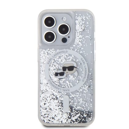 Karl Lagerfeld Liquid Glitter Karl and Choupette Heads MagSafe Case for iPhone 15 Pro Max / Transparent KLHMP15XLGKCSGH 3666339285470